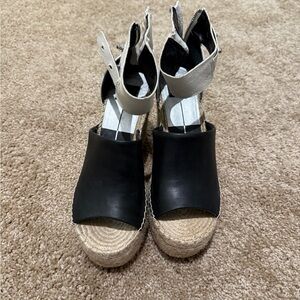 Dolce Vita Black and Cream Wedge Sandals